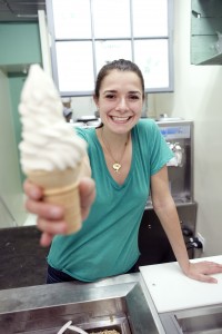 SB holding cone Sophia Brittan holding a cone of goat's milk soft serve