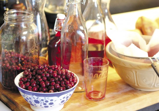 cherries on a wooden table