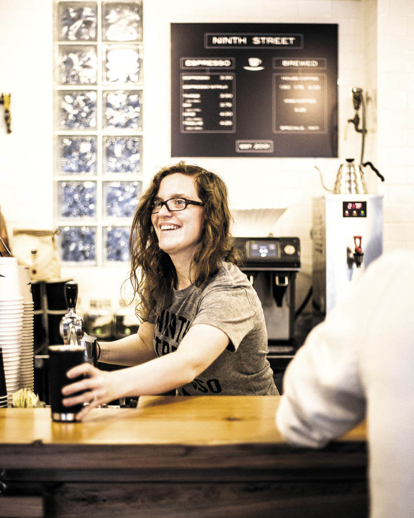 Revolution brewing: At places like Ninth Street Espresso, above left, and Stumptown Brew Bar, above, fourth-wave mentality brings more transparency and coffee theater, plus a fresh jolt of interaction between barista and brew seeker.