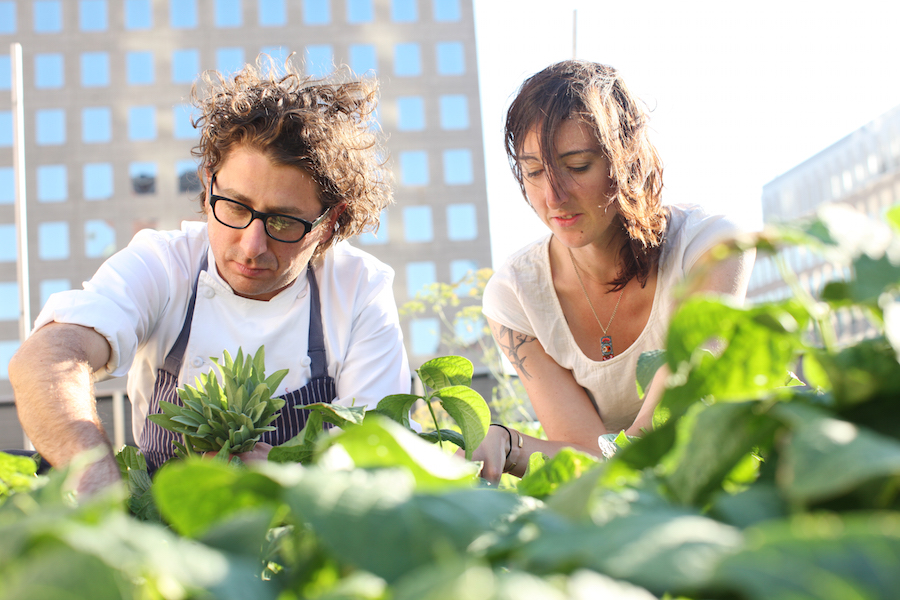 Kristen Schafenacker and Eric Korsh on the Rooftop Farm - Horizontal - credit Melissa Hom