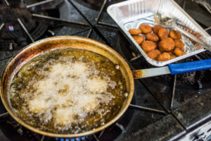 Eat Offbeat - frying potato kibbeh.
