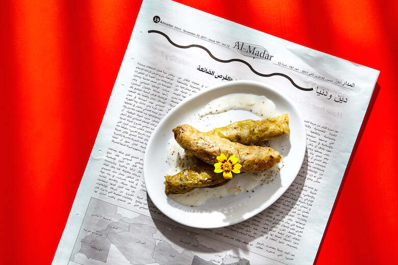 food on newspaper