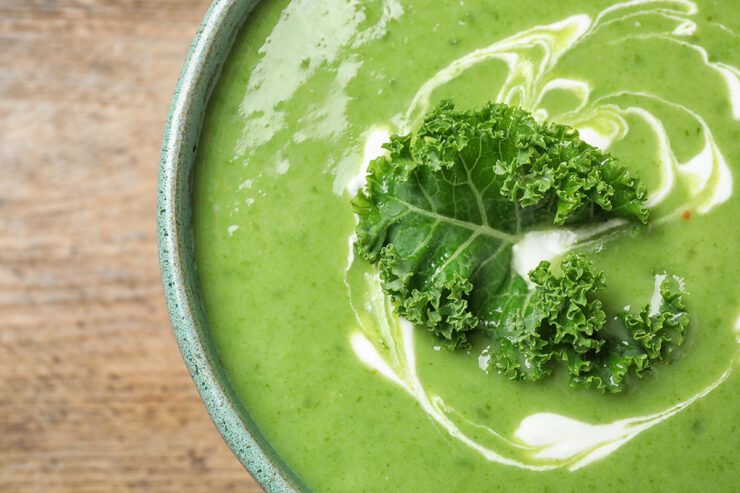 kale puree in a gray bowl