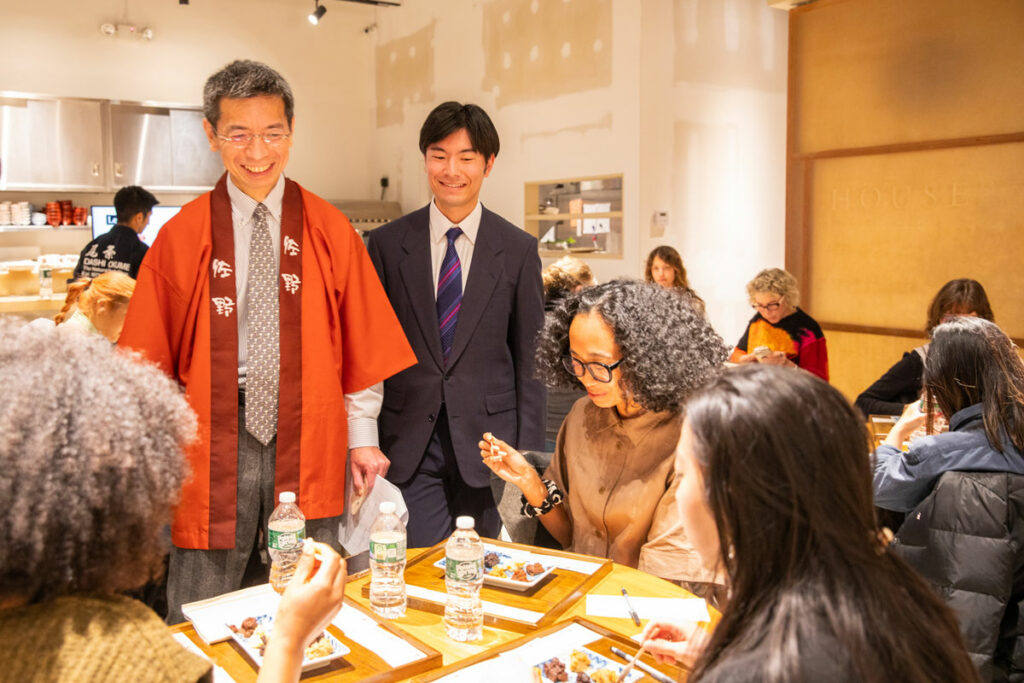 guests of a miso workshop tasting miso dishes