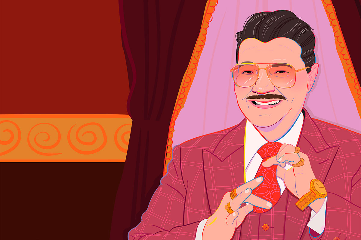an illustration of comedian murray hill